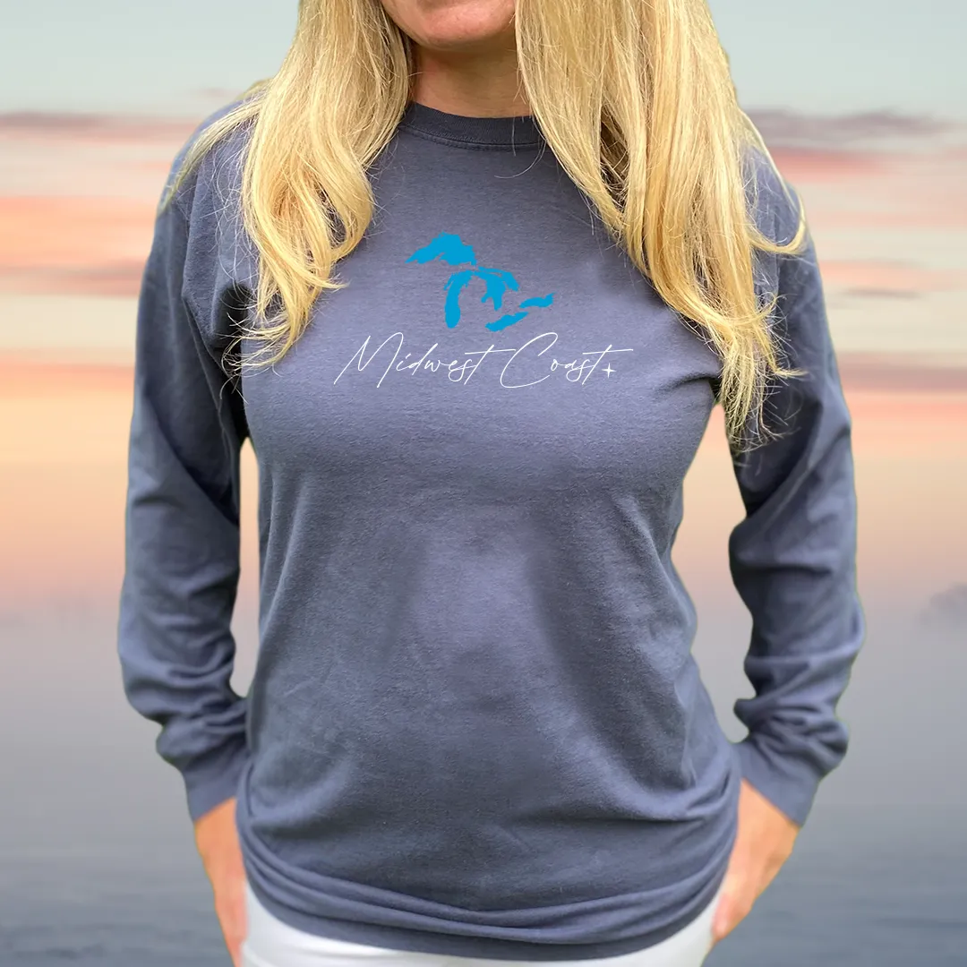 "Midwest Coast" Relaxed Fit Stonewashed Long Sleeve Unisex T-Shirt