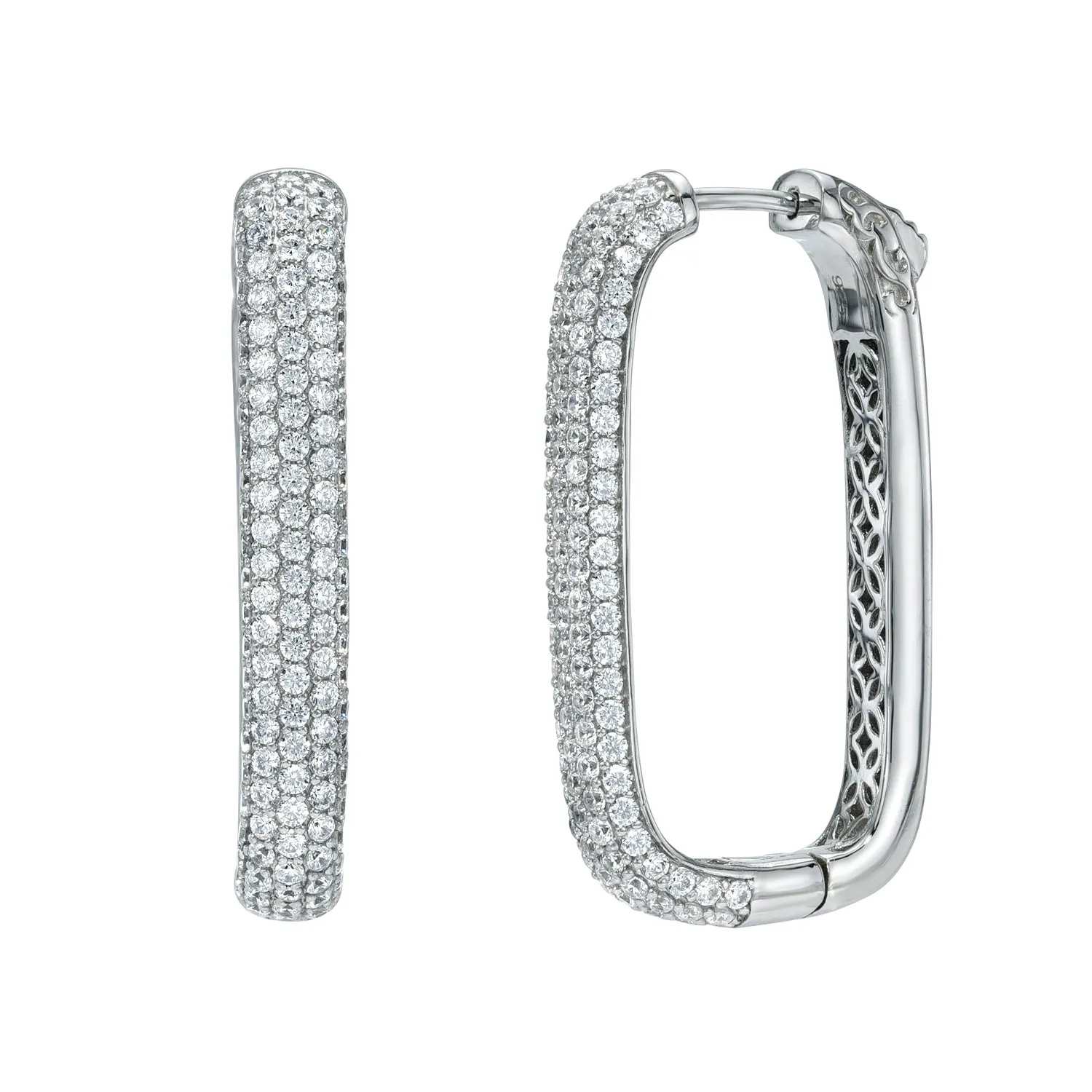 RECTANCULAR PAVE HOOP EARRINGS -LARGE
