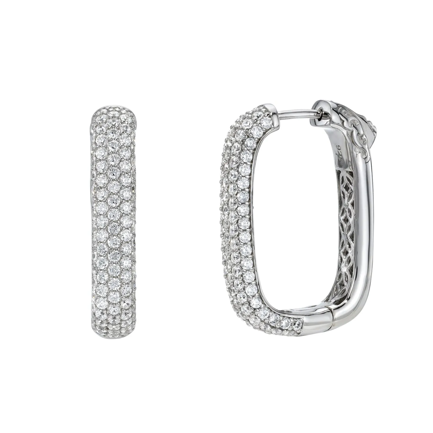 RECTANCULAR PAVE HOOP EARRINGS