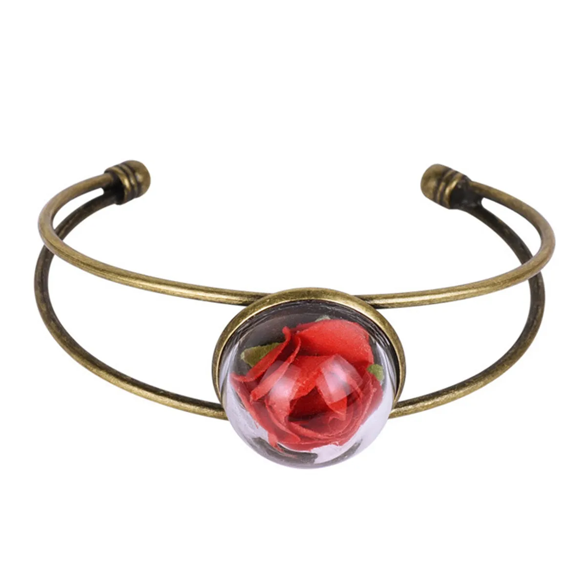 Red Velvet & 18K Gold-Plated Encased Rose Cuff