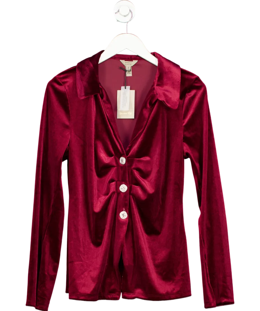 River Island Red Velvet Long Sleeved Shirt UK 12