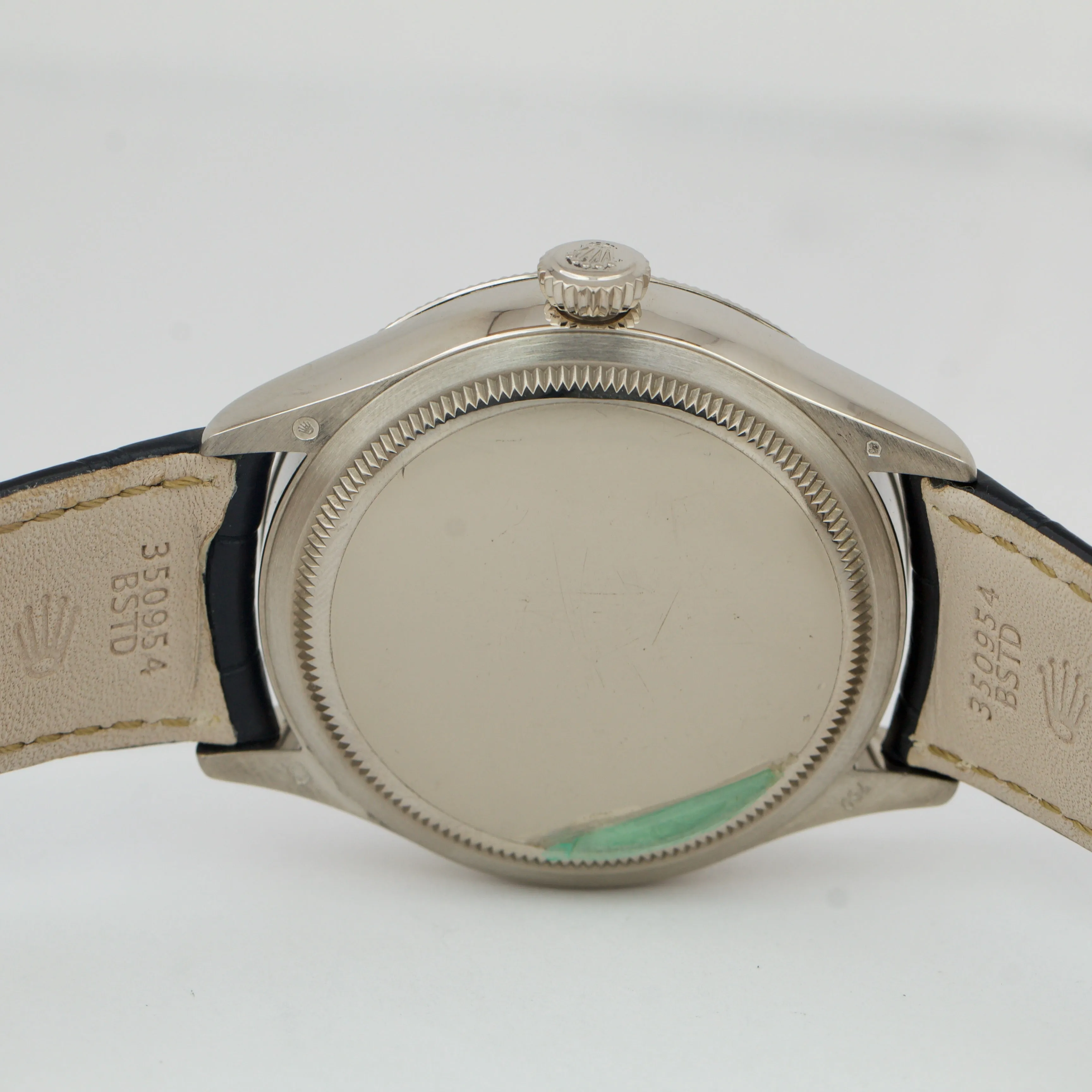 Rolex Cellini Date 18k WHITE GOLD Blue Guilloche Leather 39mm 50519 Watch