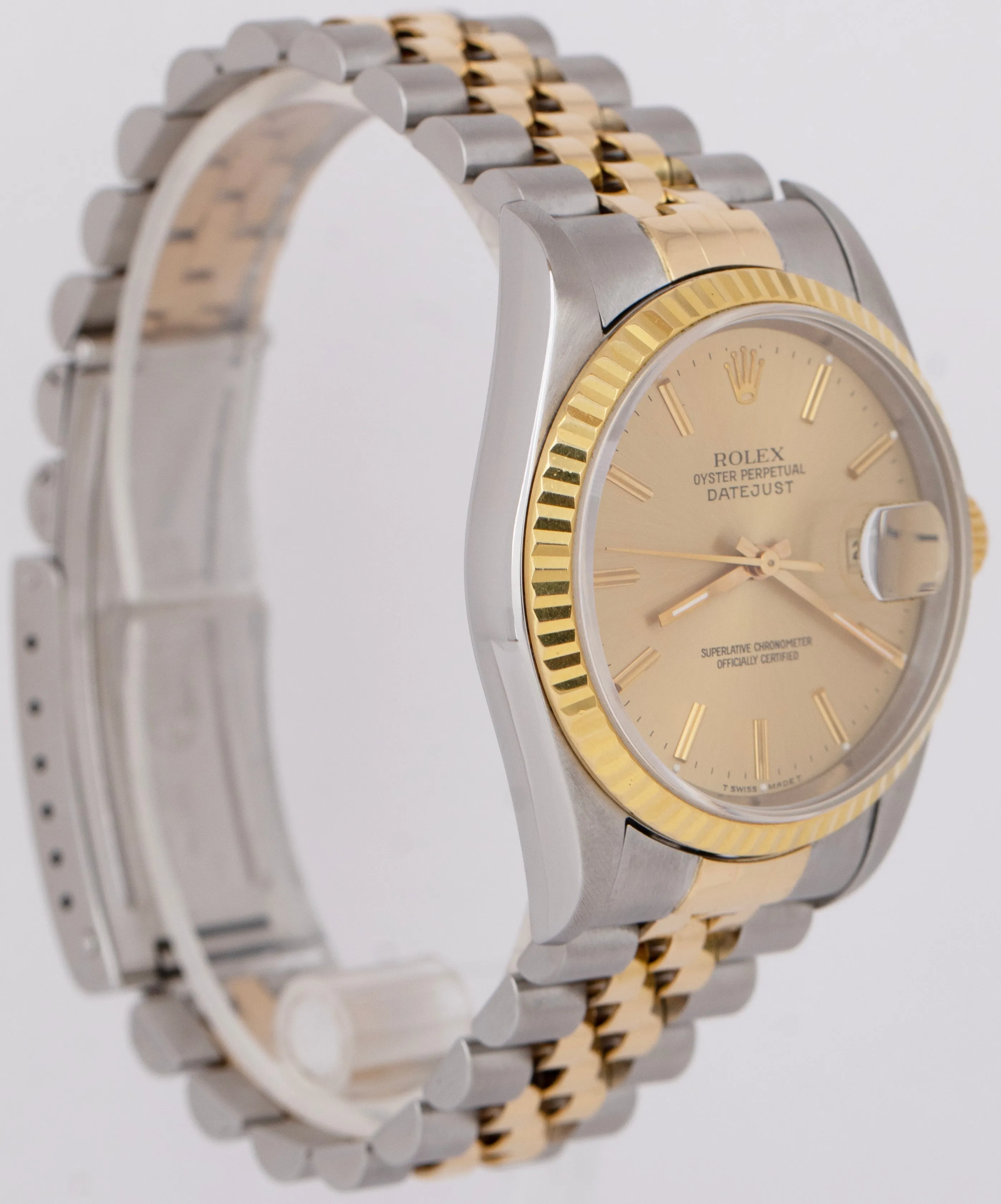 Rolex DateJust 36mm Champagne Dial NO-HOLES Two-Tone Steel 18K Gold Watch 16233