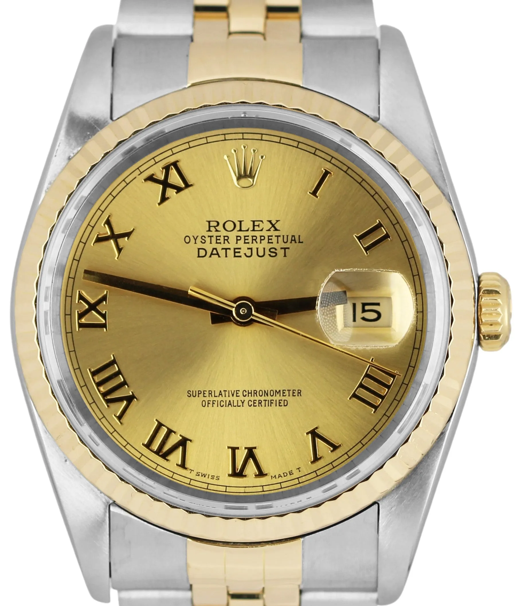 Rolex DateJust Two-Tone 18K Yellow Gold Steel Roman Champagne 36mm 16233 Watch