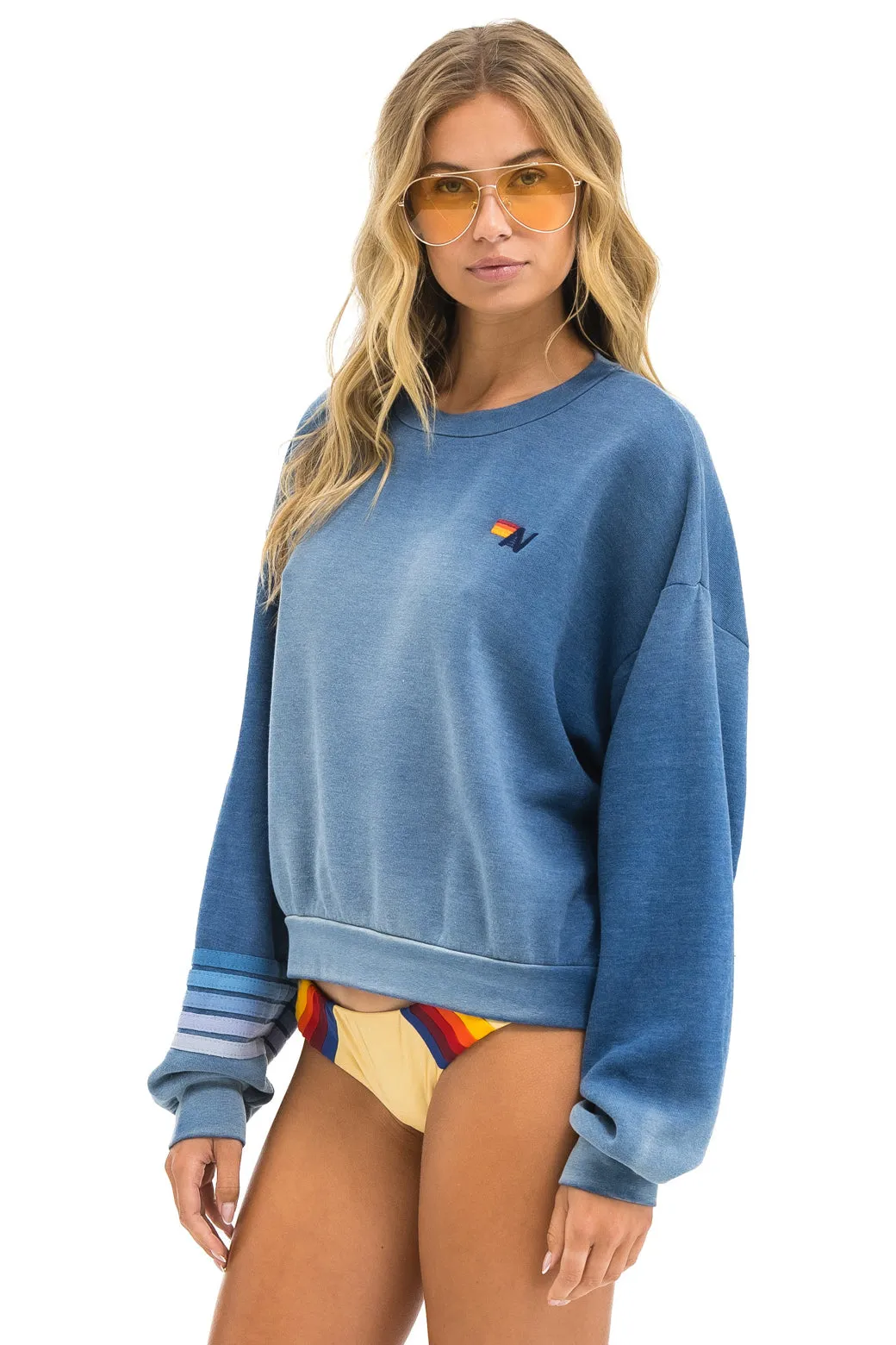 RUGBY STITCH RELAXED CREW SWEATSHIRT - FADED WATER