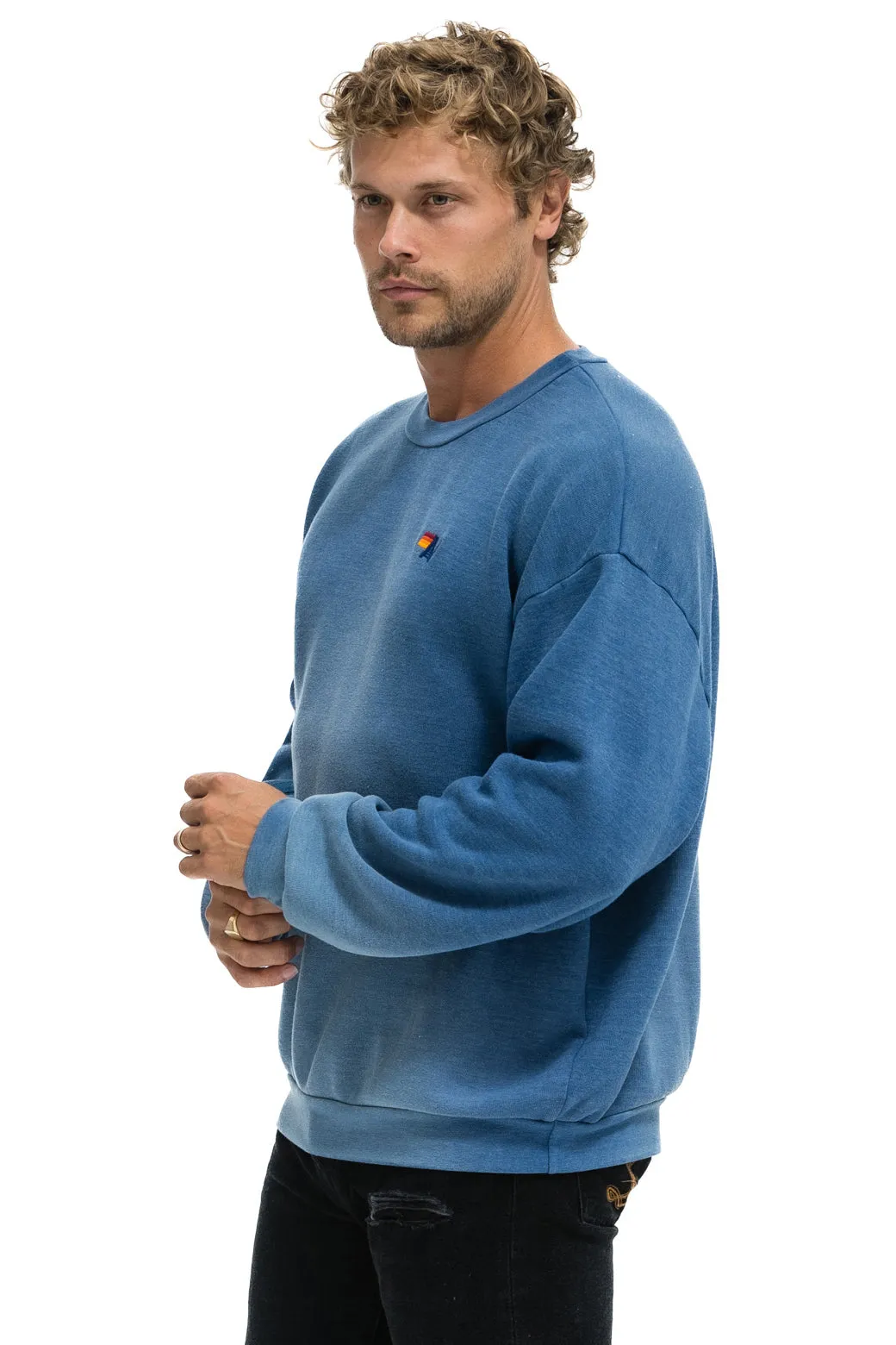 RUGBY STITCH RELAXED CREW SWEATSHIRT - FADED WATER