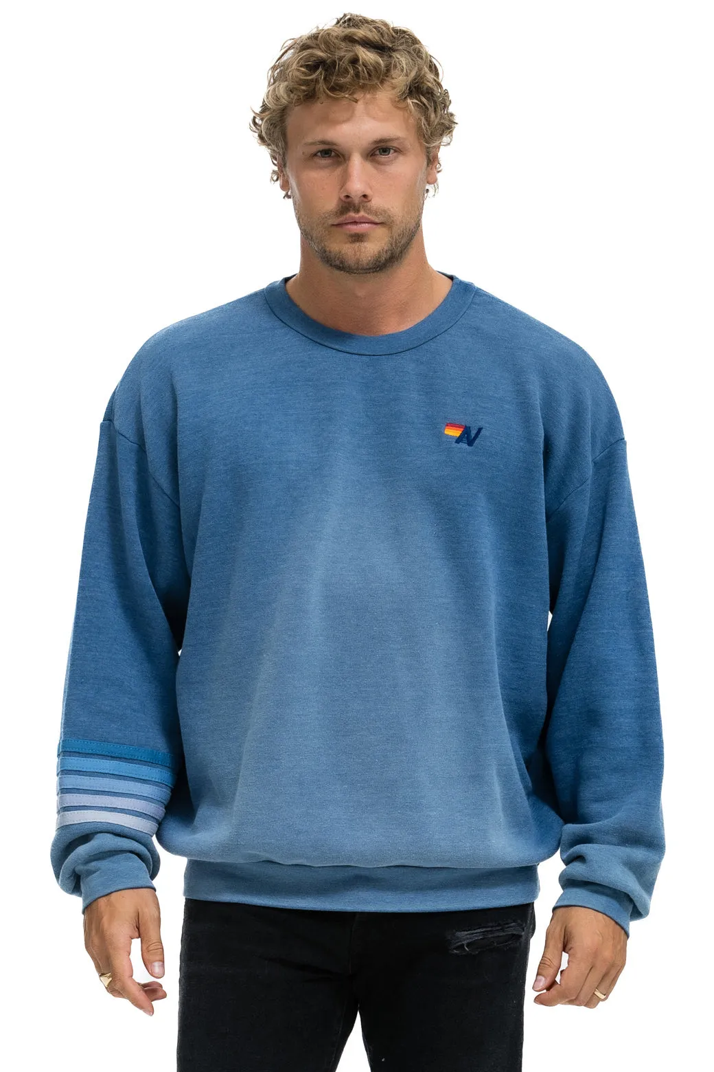 RUGBY STITCH RELAXED CREW SWEATSHIRT - FADED WATER