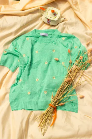 Short Sleeve Embroidered Detail Knit Top