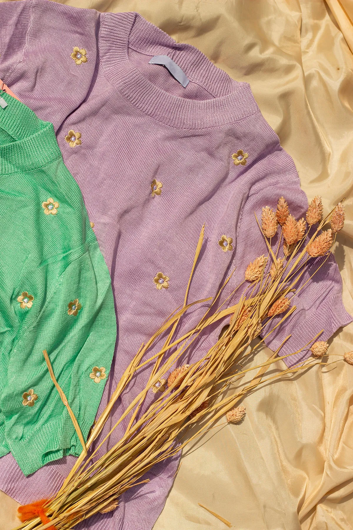 Short Sleeve Embroidered Detail Knit Top