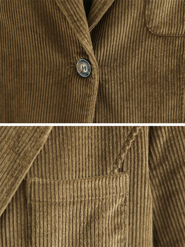 Spring Notched Collar One Button Corduroy Jacket for Women