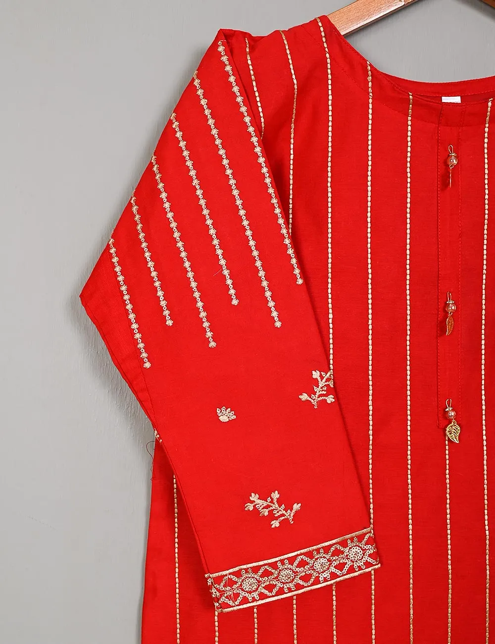 T20-002C-Red - Classic - Cotton Embroidered Stitched Kurti