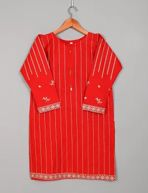 T20-002C-Red - Classic - Cotton Embroidered Stitched Kurti