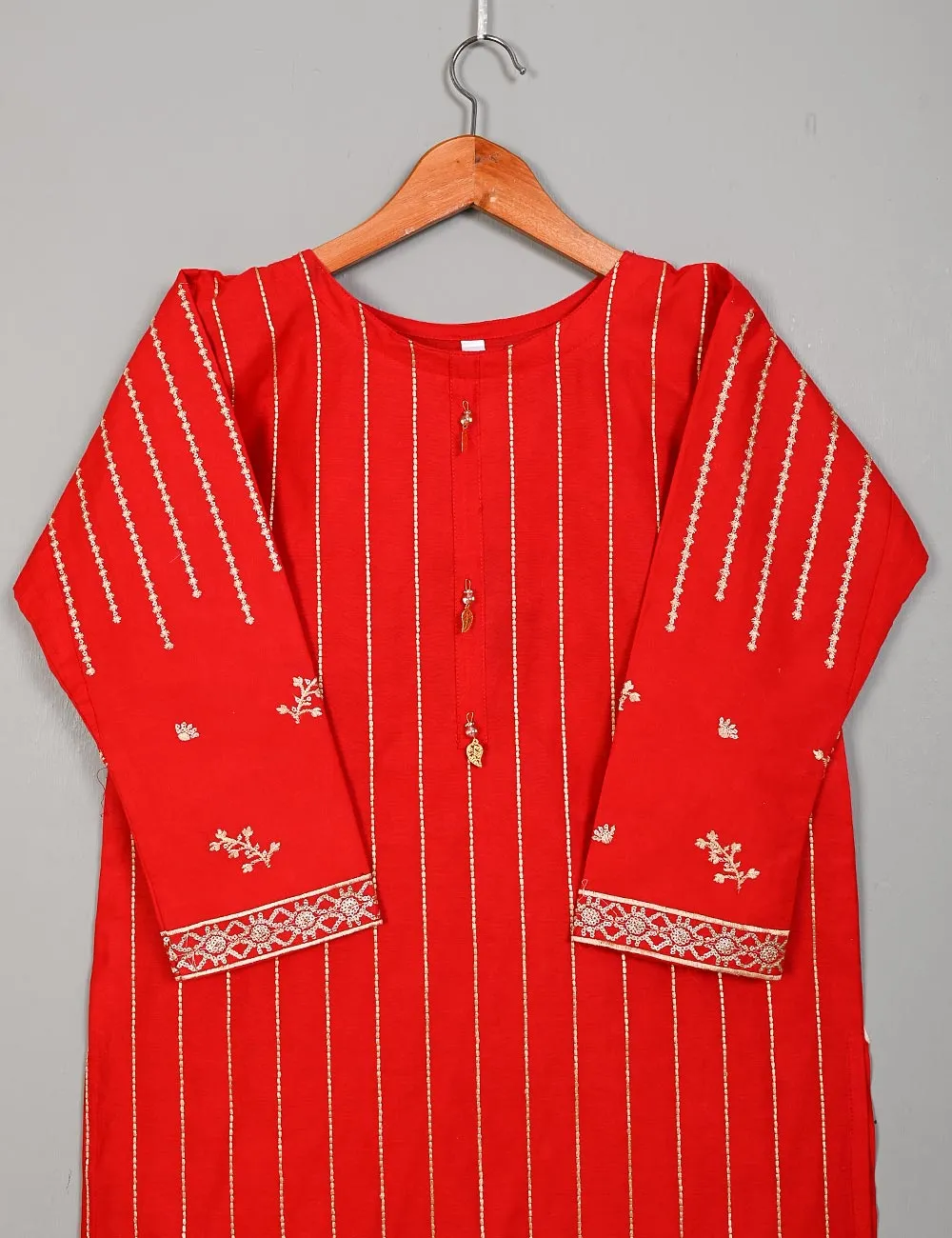 T20-002C-Red - Classic - Cotton Embroidered Stitched Kurti