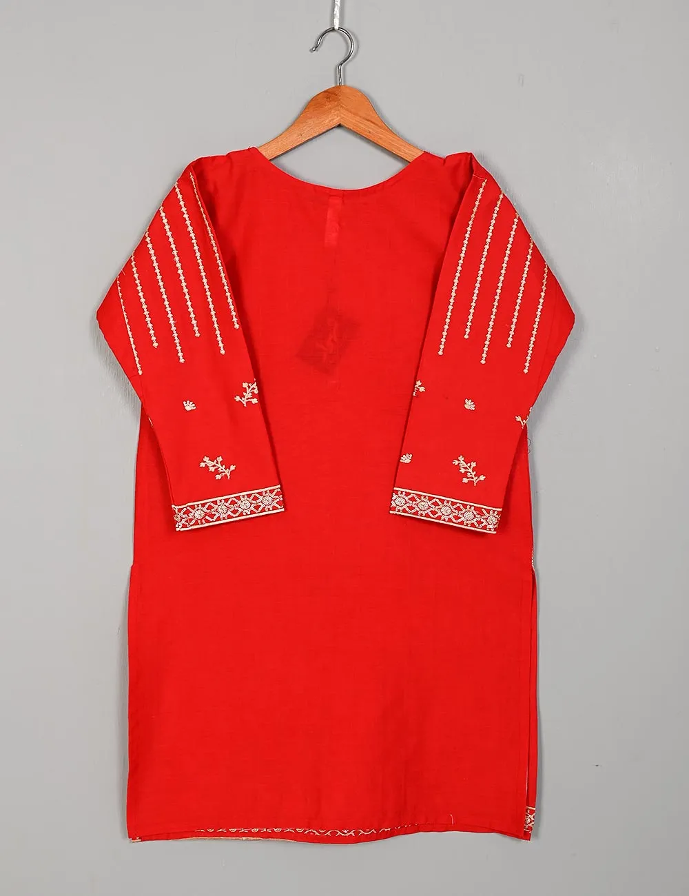 T20-002C-Red - Classic - Cotton Embroidered Stitched Kurti