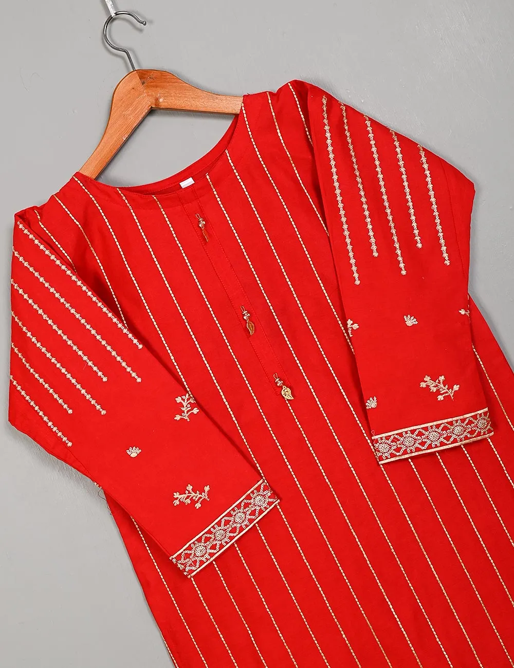T20-002C-Red - Classic - Cotton Embroidered Stitched Kurti