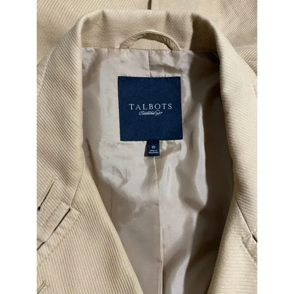 Talbots Short Trench Coat Tan 100% Cotton Corduroy Double Breasted Belt Size 10