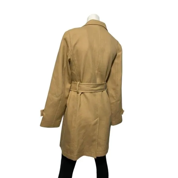 Talbots Short Trench Coat Tan 100% Cotton Corduroy Double Breasted Belt Size 10