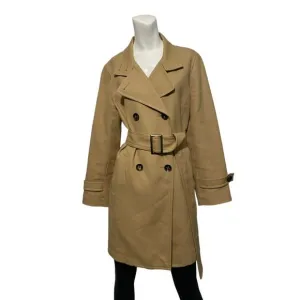 Talbots Short Trench Coat Tan 100% Cotton Corduroy Double Breasted Belt Size 10