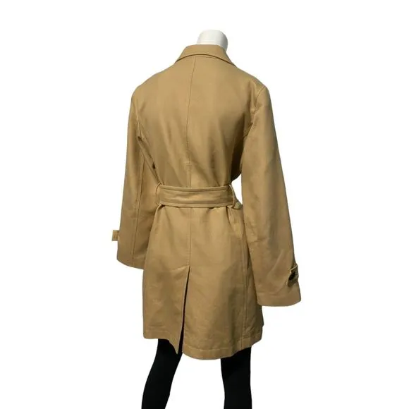 Talbots Short Trench Coat Tan 100% Cotton Corduroy Double Breasted Belt Size 10