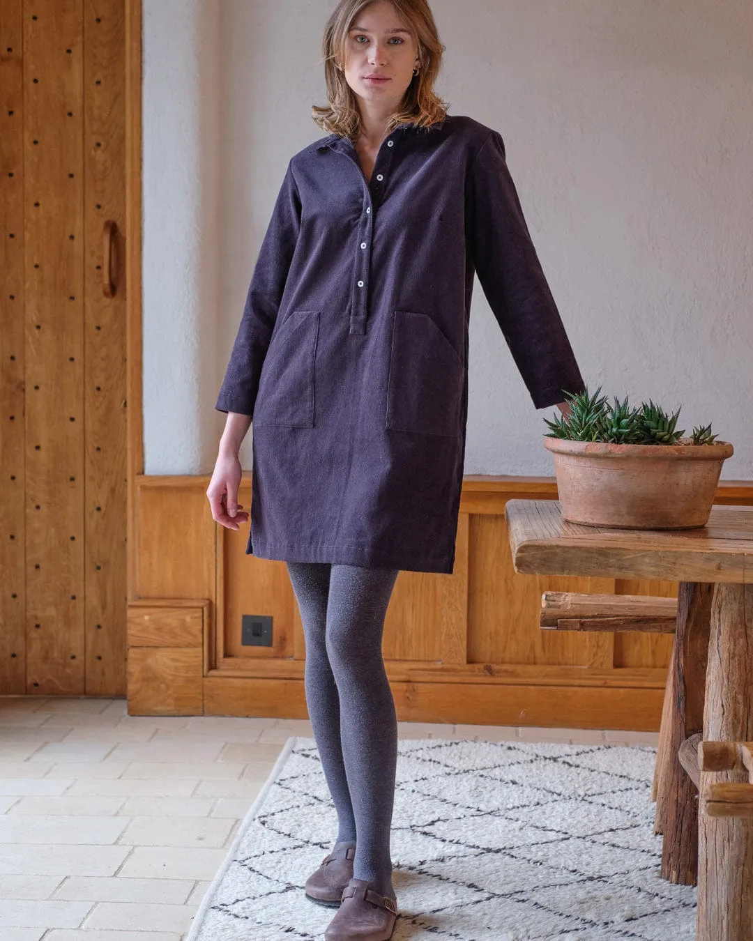 Tara Cotton Short Shirt Dress | Dove Grey Cord