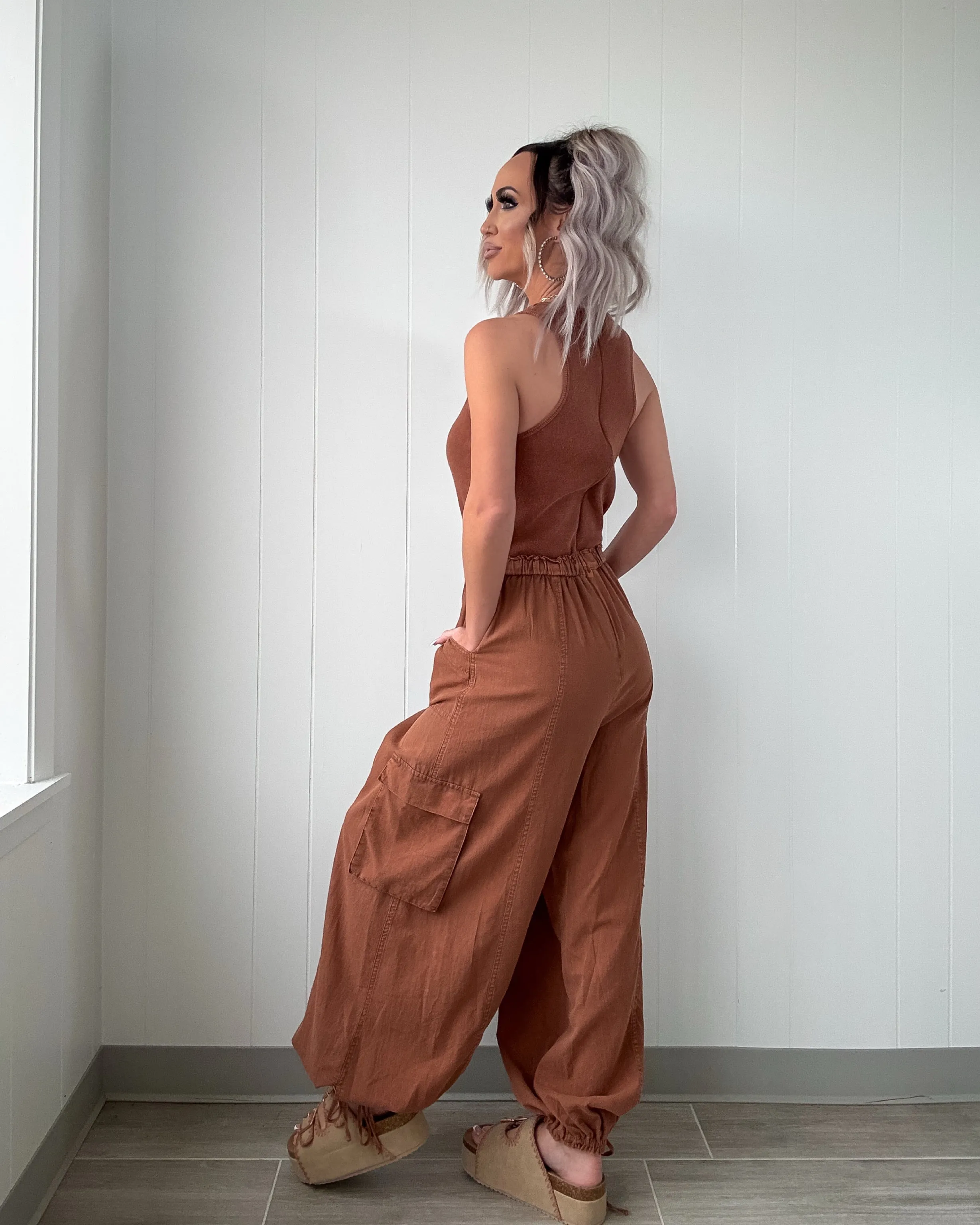 Understated Cargo Jumpsuit - Mocha