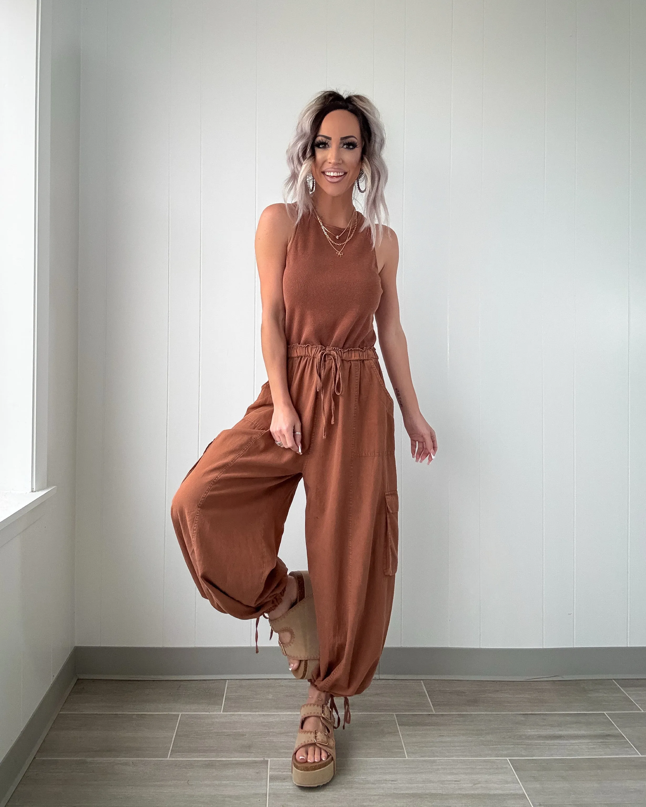 Understated Cargo Jumpsuit - Mocha