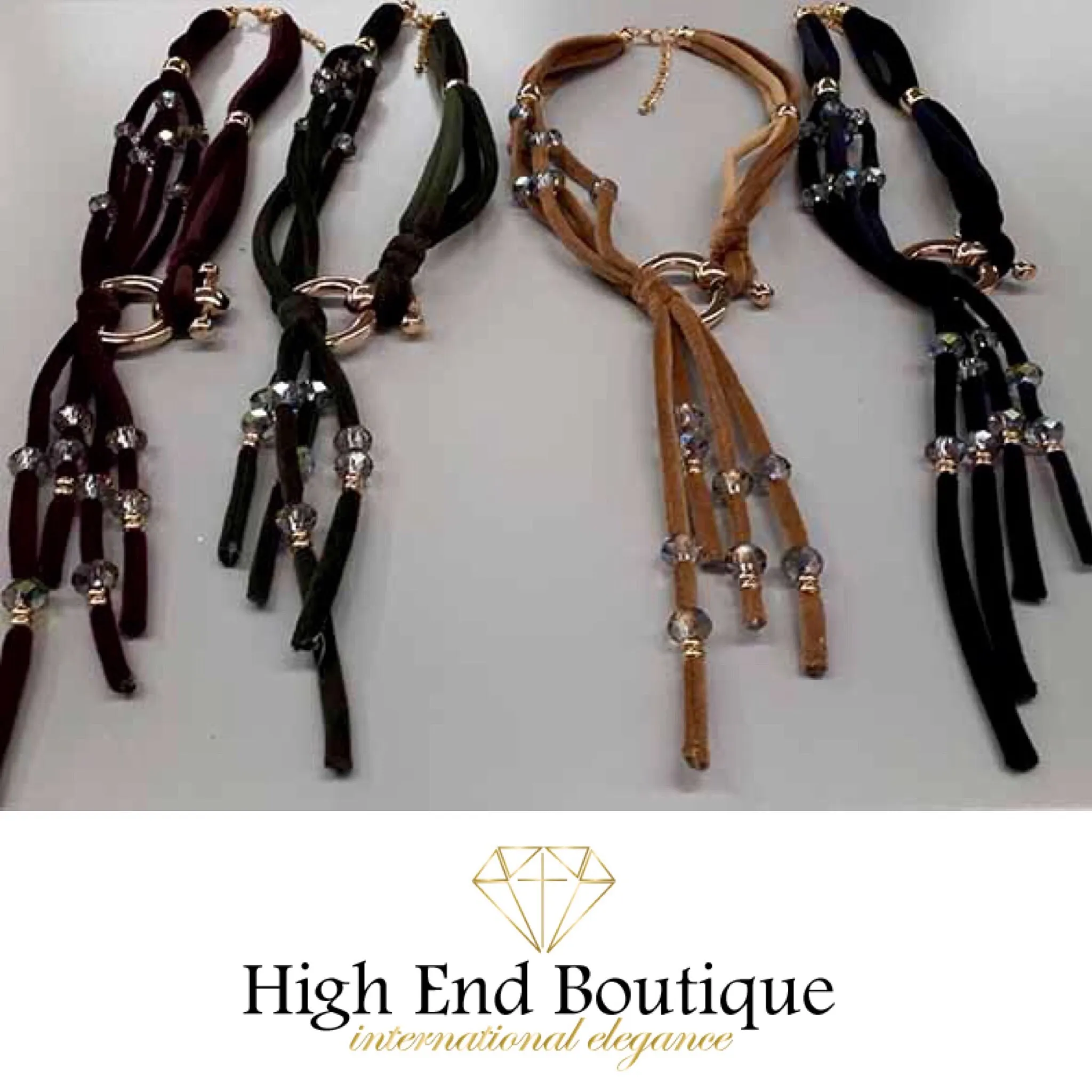 Velvet Fashion Necklace in Green, Black, Tan, & Bordeaux