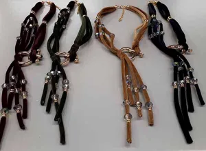 Velvet Fashion Necklace in Green, Black, Tan, & Bordeaux