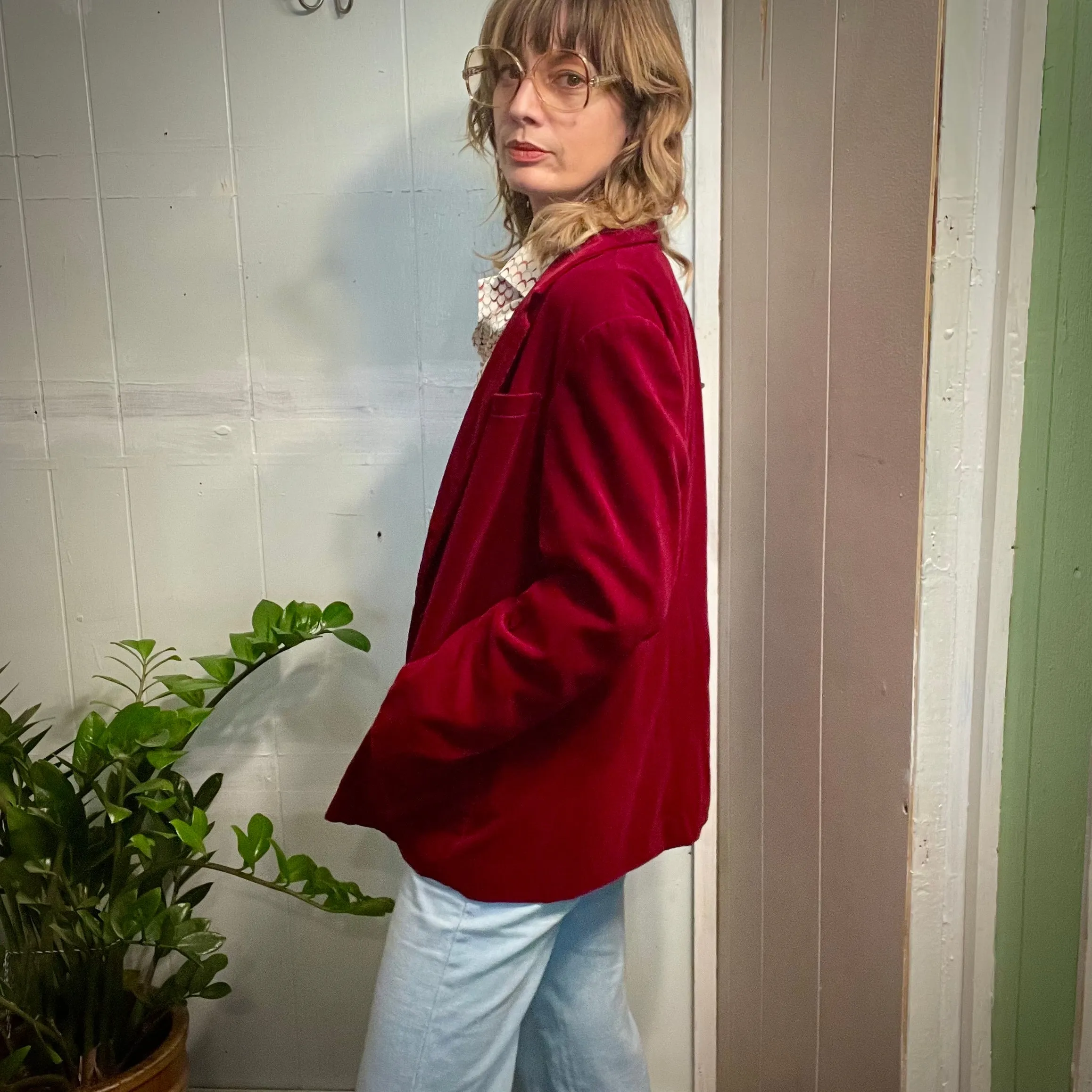 Vintage 70s 80s Sear Roebuck & Co The Fashion Place velvet blazer jacket // size 14 (HT23128)