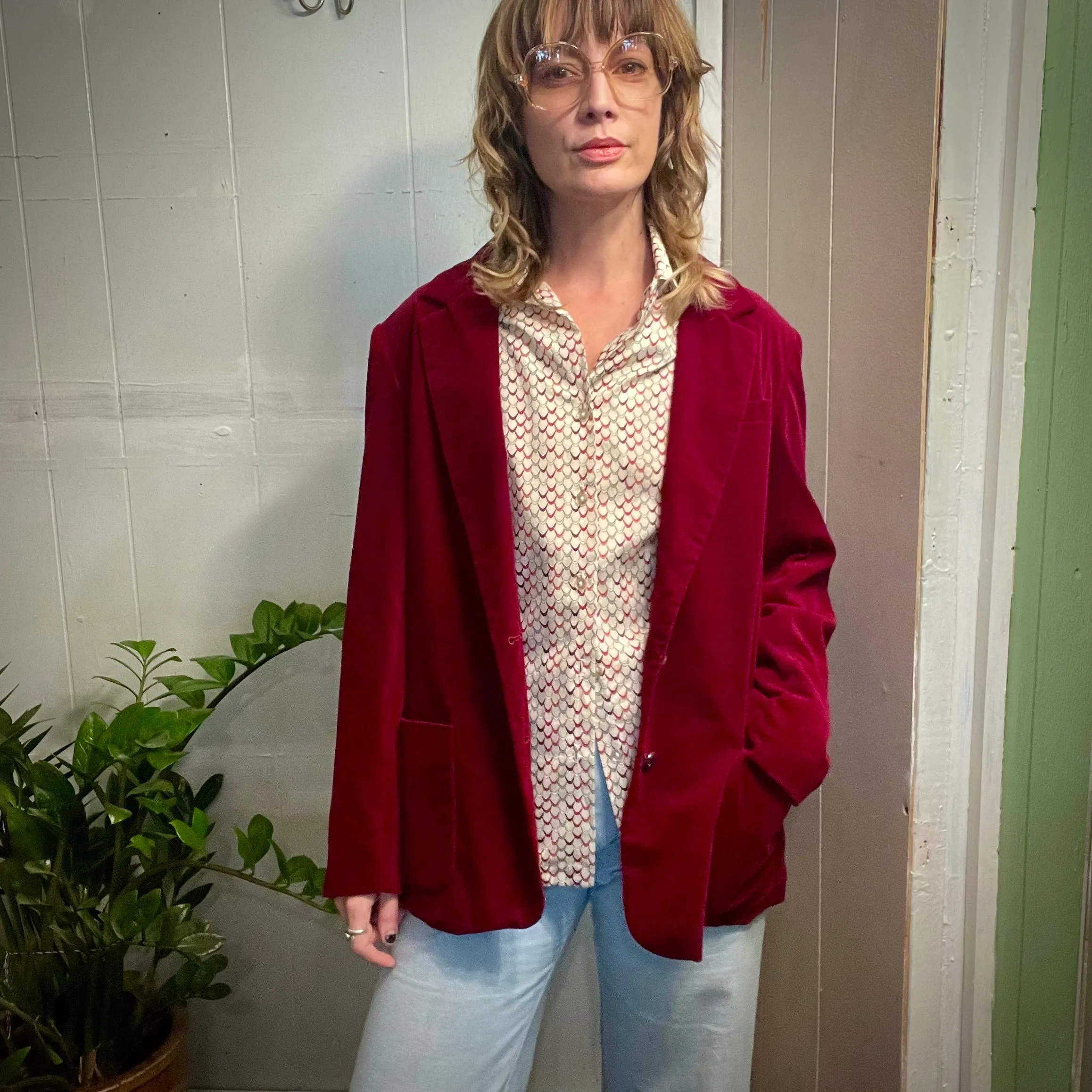 Vintage 70s 80s Sear Roebuck & Co The Fashion Place velvet blazer jacket // size 14 (HT23128)