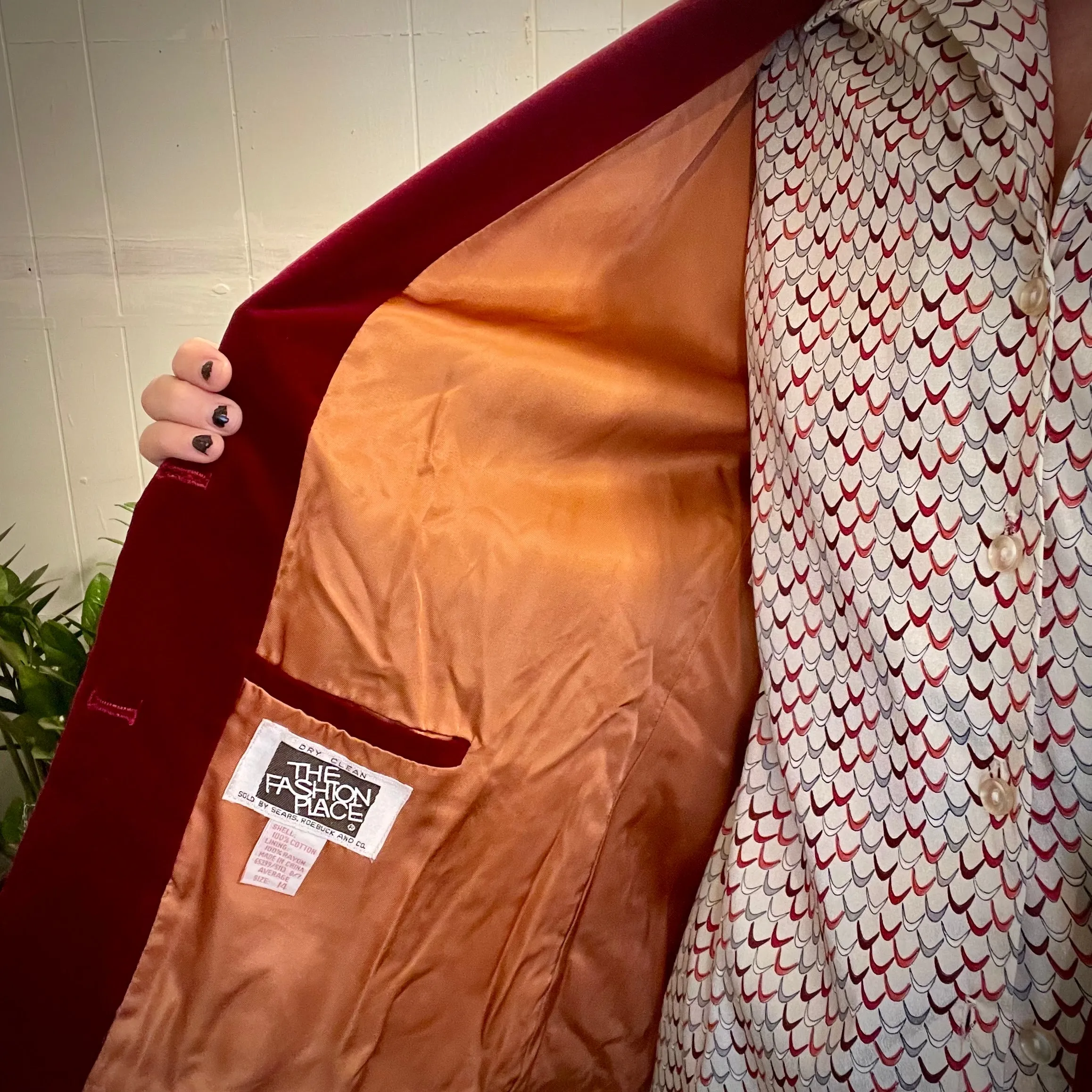 Vintage 70s 80s Sear Roebuck & Co The Fashion Place velvet blazer jacket // size 14 (HT23128)