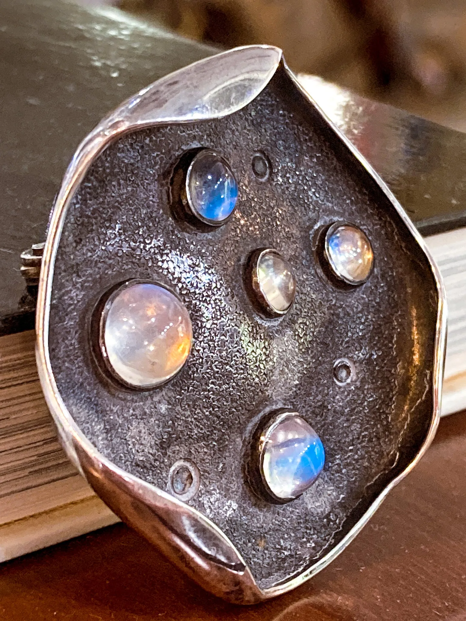 Vintage Sterling Silver Opalite Dew Drop Lily Pad Nature Inspired Brooch