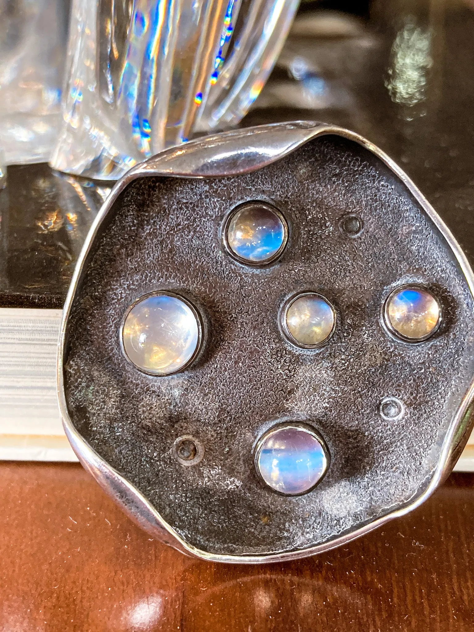 Vintage Sterling Silver Opalite Dew Drop Lily Pad Nature Inspired Brooch
