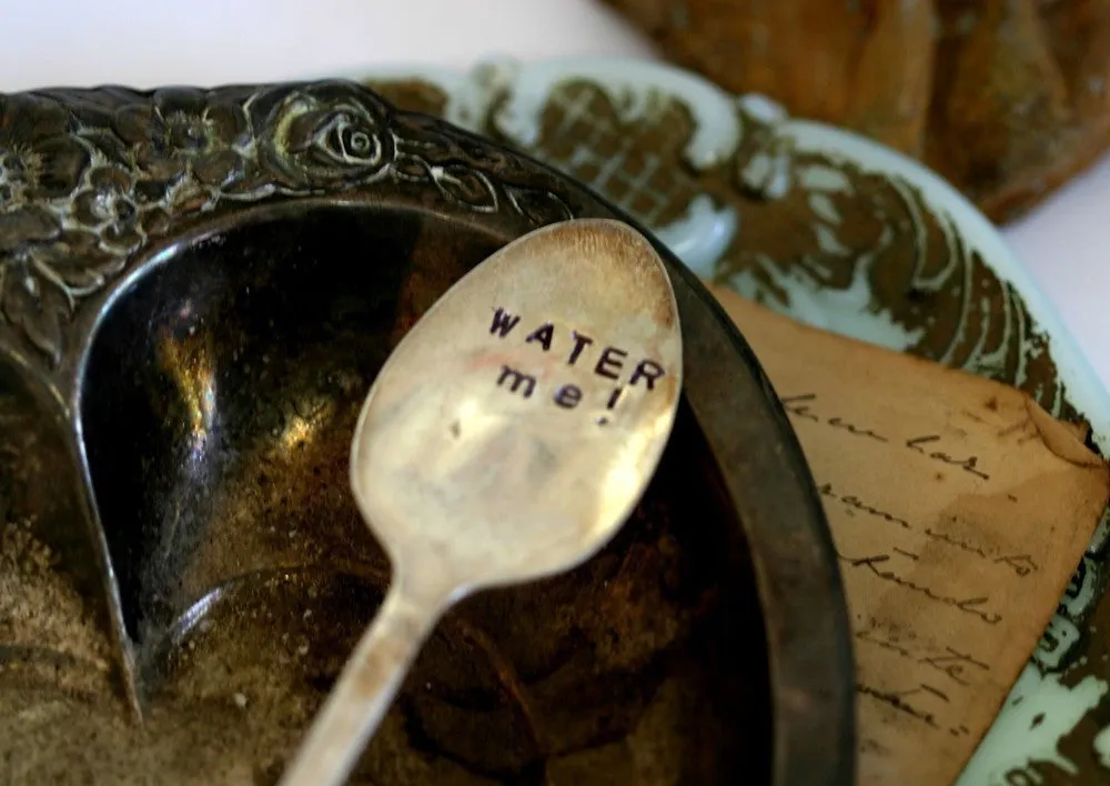 Water Me Vintage Silverware Garden Marker Plant Stake
