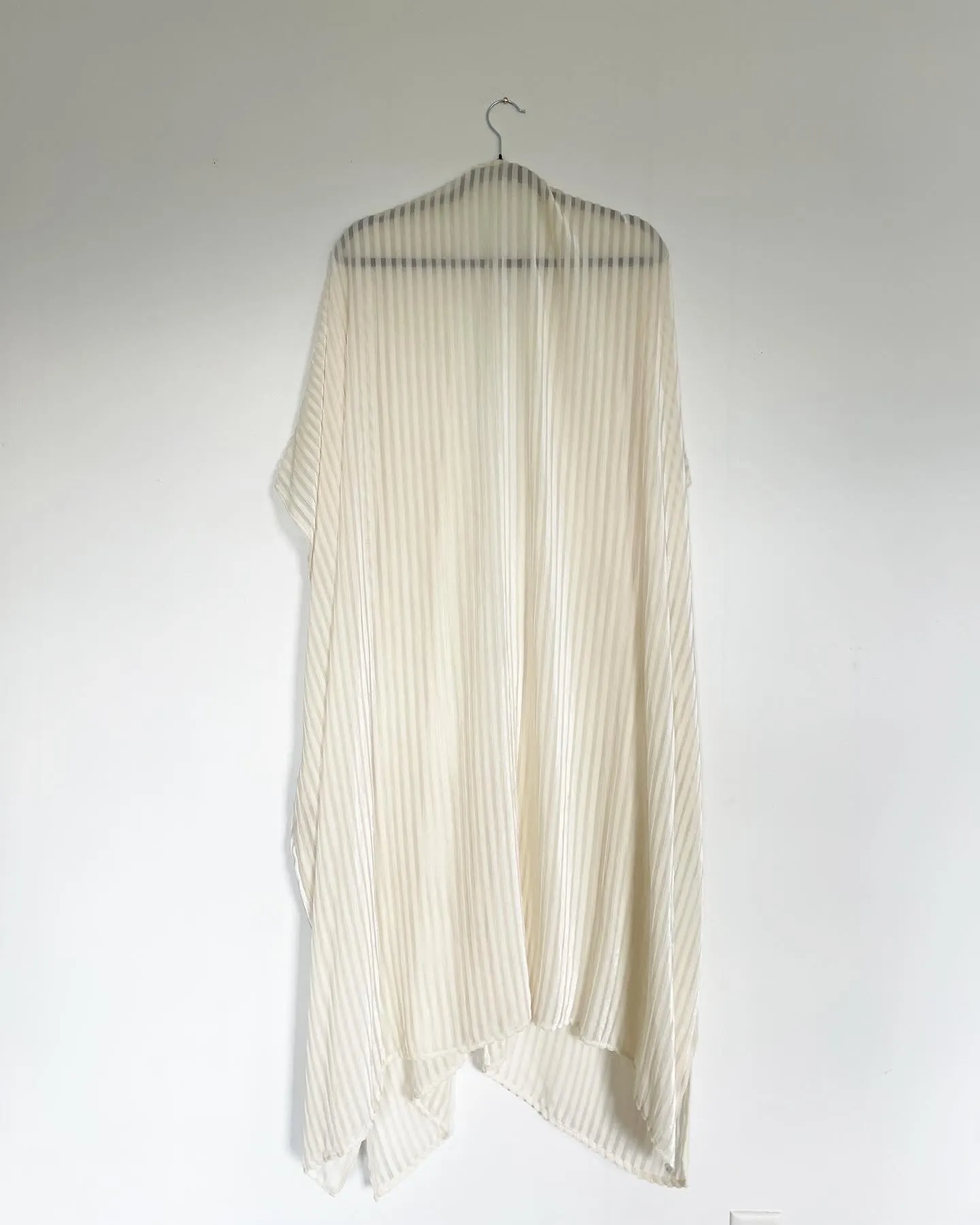 White Striped Burnout Silk Velvet Caftan