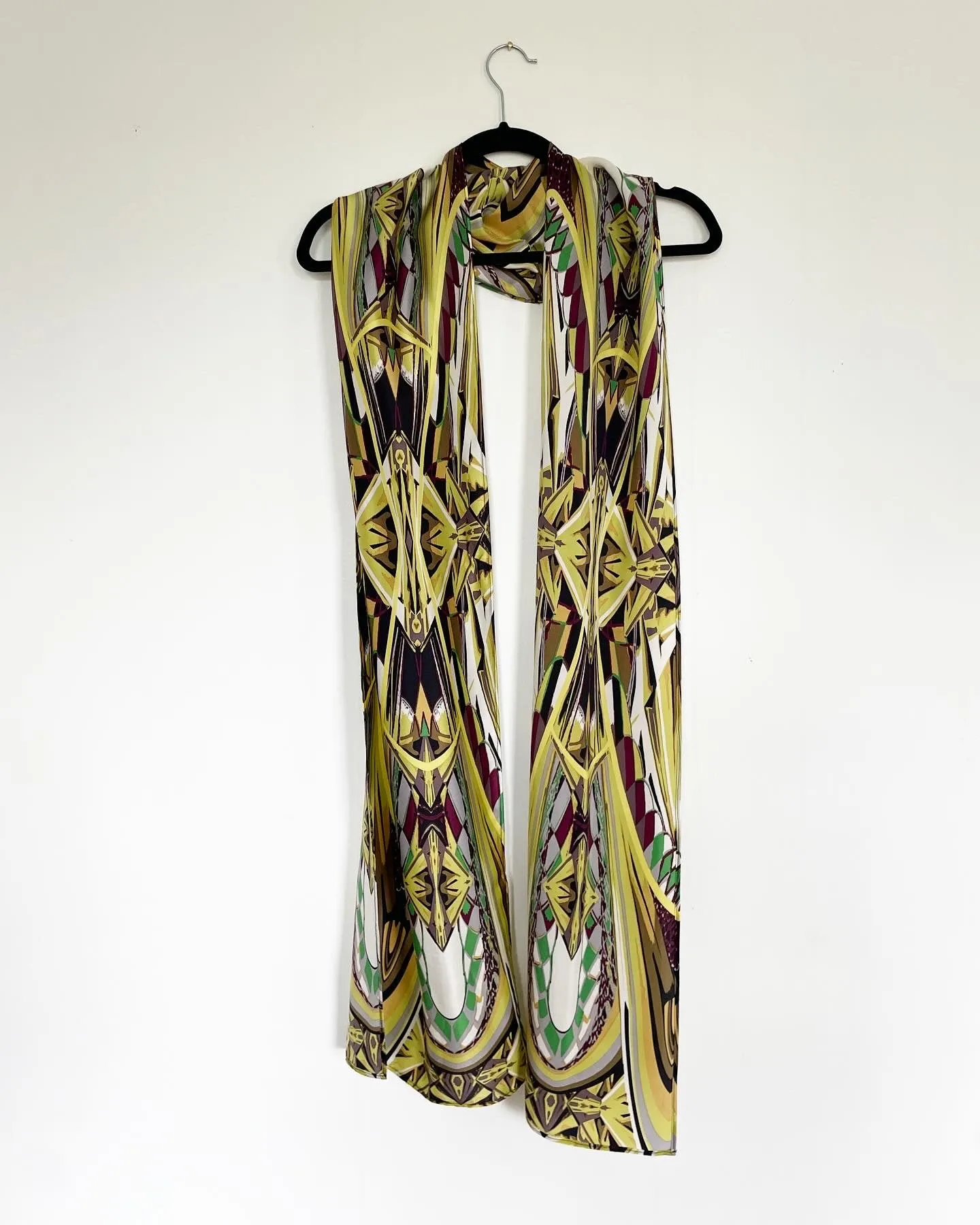 Yellow Velvet Caftan with Crane Artwork