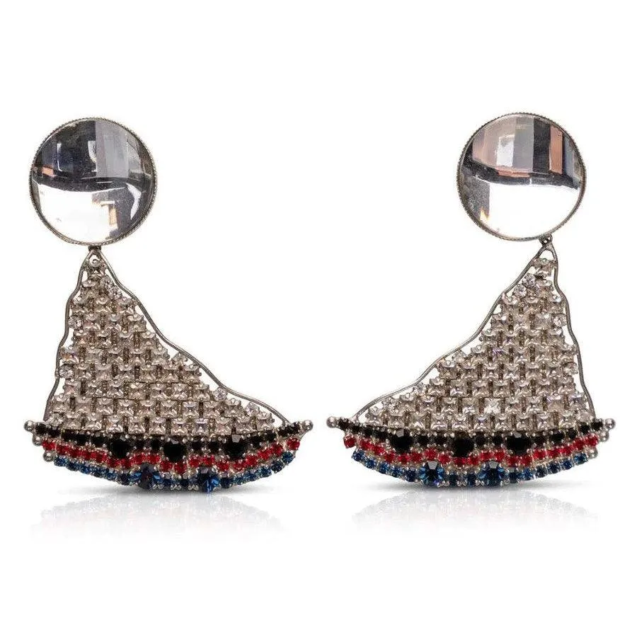 YVES SAINT LAURENT Crystal Sailboat Earrings Rare Collectors Item 1988